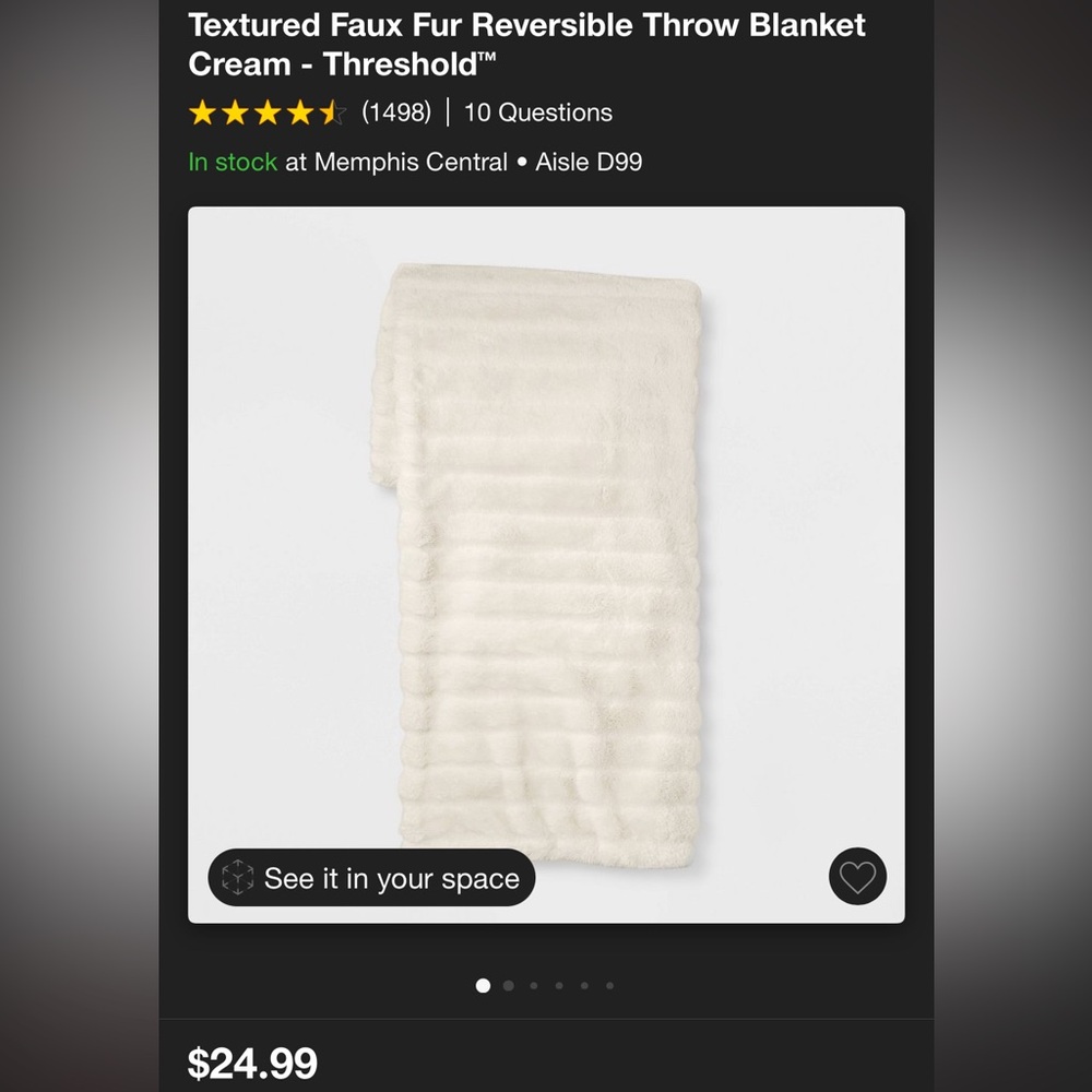 EUC Textured Faux fur Throw Blanket Cream Color